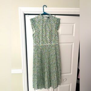 Ann Taylor Floral Mock Neck Ruffle Sleeve Flare Dress